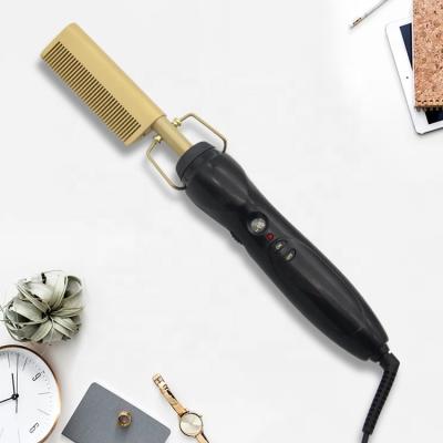 China Professional Waterproof Private Label Custom Fancy Gold Hair Brush Logo Titanium Plate Electric Hair Straightener Brush for sale