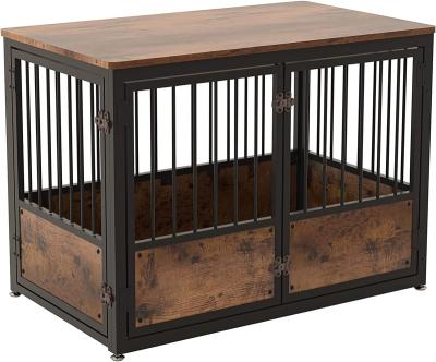 China Breathable Dog Crate Furniture, Large Dog Kennel Pet Cage End Table With 2 Doors for sale