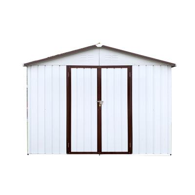 China Easy Install 8*6 White+brown Gardening Tools Outdoor Bike Storage Shed Universal For Any Environment Metal Shed for sale