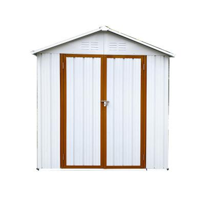 China Easy Install Arrow 2023 4*6 White-Chocolate Metal Garden Shed Apex Roof Sheds Gardening Tools for sale