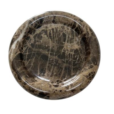 China Sustainable stonekocc Brand Travertine Stone Carving Round Fruit Tray Natural Marble Circular Edge Tray Ornaments Sundries Storage Small for sale