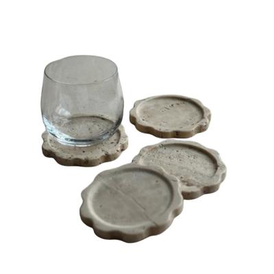 China Sustainable stonekocc Brand Travertine Stone Carving Round Water cup Tray Natural Marble Circular Lace Tray Ornaments Sundries Storage Small for sale