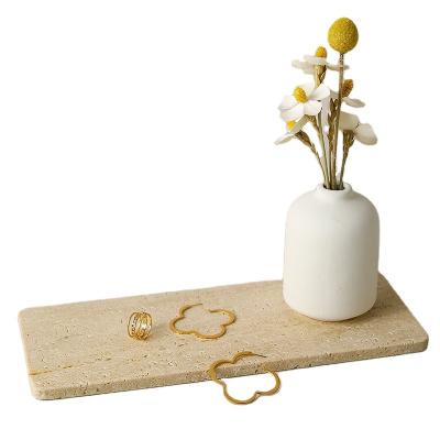 China Sustainable stonekocc Brand Vintage Natural Marble Beige Yellow Travertine Marble Tray Rectangle Household Storage Tray Accessories for sale