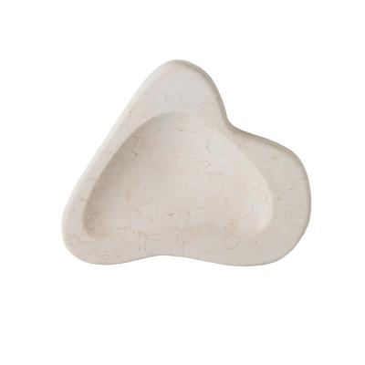 China Wabi-sabi stonekocc Brand Customized Large Piece Retro Natural Travertine Marble Heart-shaped Desktop Light Luxury Art Jewelry Tray for sale