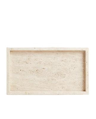 China Sustainable stonekocc Customized Wholesale Wabi-sabi Style Travertine Beige Marble Stone Catchall Tray Rectangular Bathroom Ornament for sale