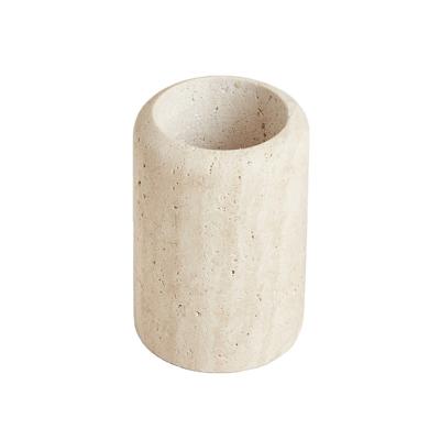 China Sustainable stonekocc 7.5Dx 12CMH Natural Beige Marble Stone Yellow Travertine Toothbrush Washing Storage Cup Small Vase Ornaments for sale