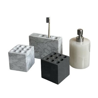 China Sustainable stonekocc Brand Natural Marble Customized Toothbrush Cup Holder Bathroom Tray Storage Sample Room Light Luxury Ins Decoration for sale