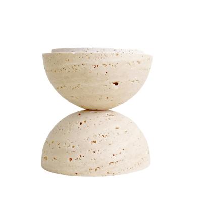 China None Stonekocc Brand Natural Travertine Incense Sphere Holder Stone Wood Burner Holder Marble Incense Burner Incense Holder for sale