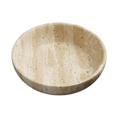 China Wabi-sabi stonekocc Customized Travertine Stone Round Tray Wabi-sabi Key Storage Fruit Circular Bowl other Home Room Decoration decor for sale