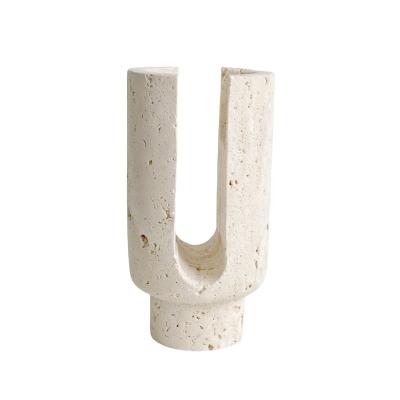 China Home Decoration stonekocc Natural Beige Travertine Stone Candle Holder for Large Candle Home Soft Furnishing Ornaments for sale