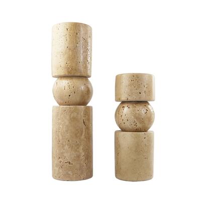 China Candlestick stonekocc Brand Natural Marble Yellow Cave Stone Candle Holders Natural Travertine Stone Vintage Table decoration for sale