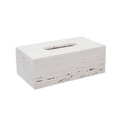 China Modern stonekocc Nordic White Travertine Rectangle Marble Tissue Box Natural Stone Storage Organization Case Bathroom Accessories for sale