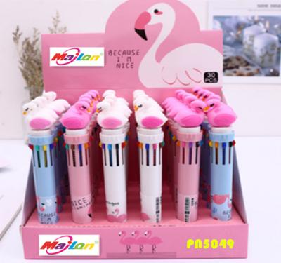 China Creative Cute 10 Color Refill Ink Shape Ball Pen Press Ballpoint Pen Flamingos Shape Pen for sale