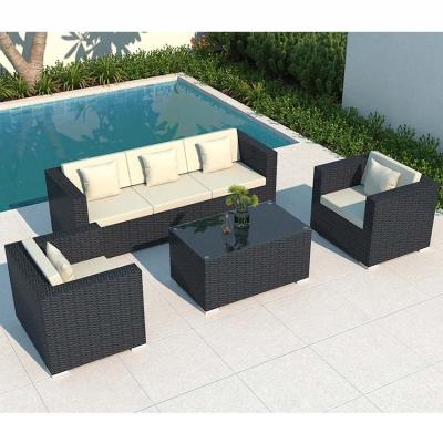 China Outdoor Corner Sofa Set Modern Terrace Leisure Hotel Furniture 1 2 3 Seater PE Rattan Garden Sofa for sale