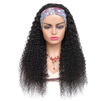 China Swiss Lace Wholesale 2021 Brazilian Kinky Curly Wig Headband Hair With Tied for sale