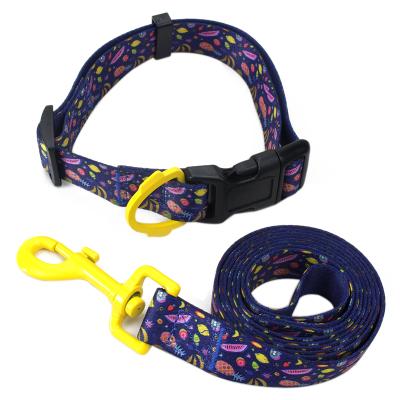 China Customized Customized Pet Products Print Dog Collar Leash With Metal Tag Dog Leash for sale