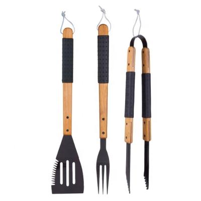 China Easily Cleaned Hardwood Handle Stainless Steel With 3pcs Non-Stick BBQ Tool Kit for sale