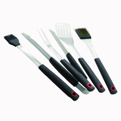 China Easily Cleaned 5pcs Stainless Steel Grill Tool Kit With Pretty Plastic Handle for sale