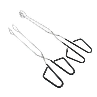 China Easily Cleaned Tie-On-Board Packaging Chrome BBQ Tongs Shake Tongs With Customized-Color Handle for sale