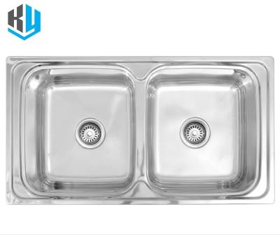 China Without Faucet Good Quality Brushed Double Bowl Kitchen Sinks Stainless Steel Corner Sink For House for sale