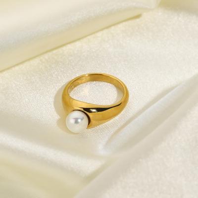 China Other Unique Gold Ring With Freshwater Pearl Daily Jewelry 18K Gold IP Plated Stainless Steel Ring for sale