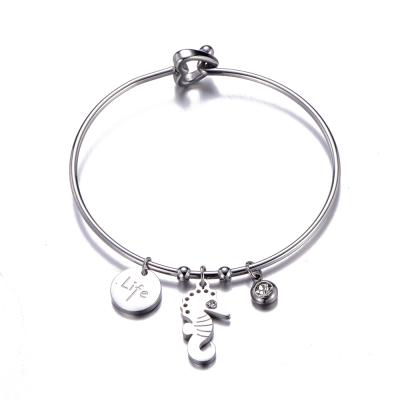 China Environmental Friendly Crystal Seahorse Pendant Bracelet Designer Bangle Charms Bulk Stainless Steel Jewelry for sale