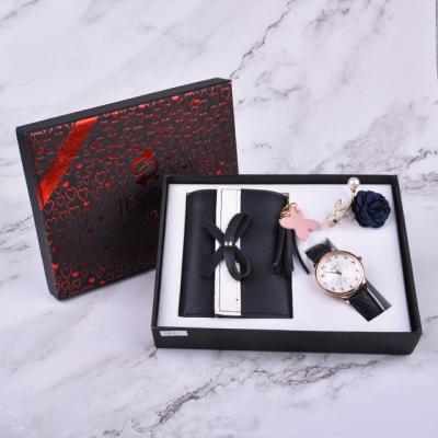 China Cute 3 PCS Set Women Watch Jewelry Ladies Brooches Wallet Quartz Wristwatches Luxury Gift for sale