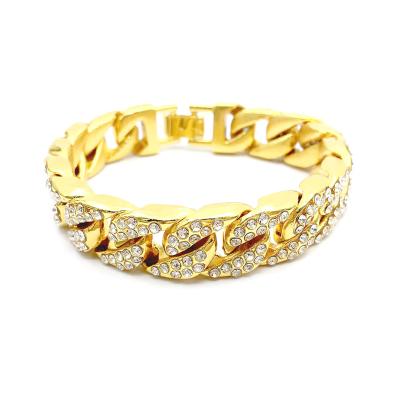 China 2021 New Hiphop Trend Iced Out Crystal Jewelry 14K 18K Cuban Link Gold Plated Chain Bracelet for sale