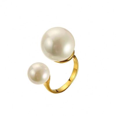 China Fashion Accessories Lead Free Nickel Free Female 14K Gold Plated Stainless Steel Double Pearl Ring for sale