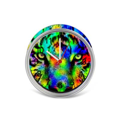 China Barber Shop Promotional Gifts Custom Animal Pattern Tin Clock Tiger Can Clock for sale