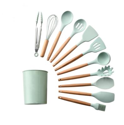 China Free Sample Viable 12 Piece Silicone Kitchen Accessories Kitchen Cookware Sets With Wooden Handle for sale