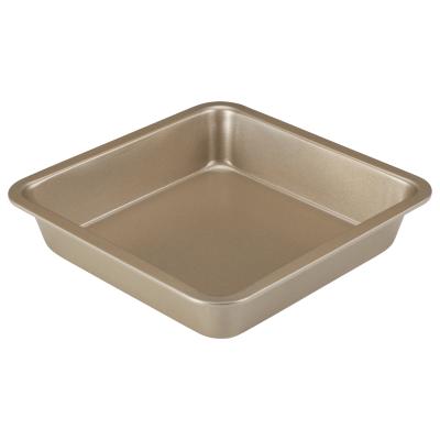 China Carbon Steel Baking Tray Disposable Square Cake Pan With Gold Nonstick Coating for sale