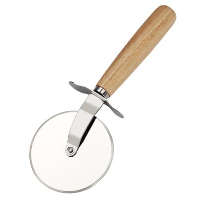 China Viable factory wholesale high quality stainless steel pizza cutter wheel pizza knife with wooden handle for sale