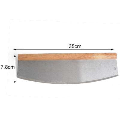 China Viable on sale ready to ship stainless steel pizza cutter rocker knife pizza cleaver with wooden handle for sale