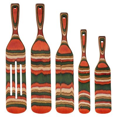 China Viable Non Stick Wood Color Wooden 6pcs Cooking Turner Set Slotted Spatula Salad Spatula Set for sale