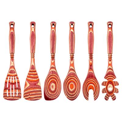 China Viable New Design Durable Natural Wooden Spoon Pakkawood Kitchen Utensils Accessories Set for sale