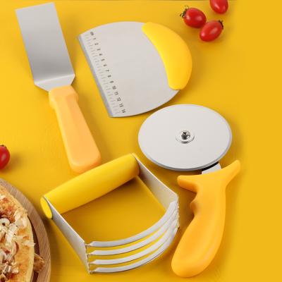 China Viable Best Selling Yellow Series Flour Pizza Cutter Silicone Pad 5pcs Scuffing Kneading Baking Tool Kit for sale