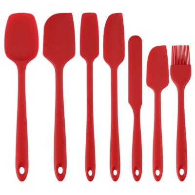 China Factory 7pcs Viable Red Silicone Yangjiang Tool Kit Cake Butter Spatula Baking Set Brush for sale