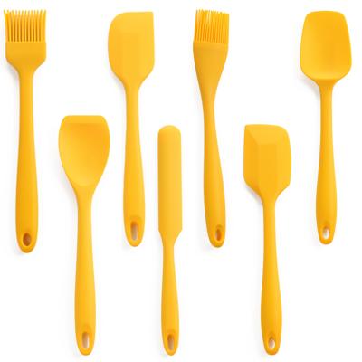 China Amazon Yellow Silicone 7pcs Tool Kit Cake Spatula Oil Brush Viable Hot Selling Baking Shovel for sale