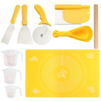 China New Arrival 10pcs Pizza Cutter Silicone Baking Mat Measuring Cup Pin Viable Baking Set for sale