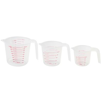 China Sustainable Cooking Measuring Tool 3pcs 250/500/1000ml Plastic Cup Set Food Grade Measuring Jug for sale