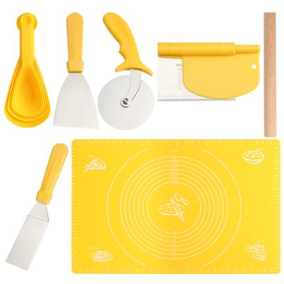 China 7pcs Silicone Baking Tool Kit Viable Non-Stick Pastry Measuring Cup Mat Pin Scraper Baking Set for sale