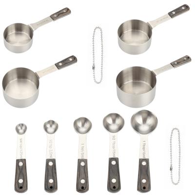 China Factory Price Stainless Steel Set Of Viable Measuring Cup And Doser With Wooden Handle for sale