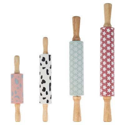 China OEM Handle Wooden Sustainable Silicone Flour Pin With Printed Pattern for sale