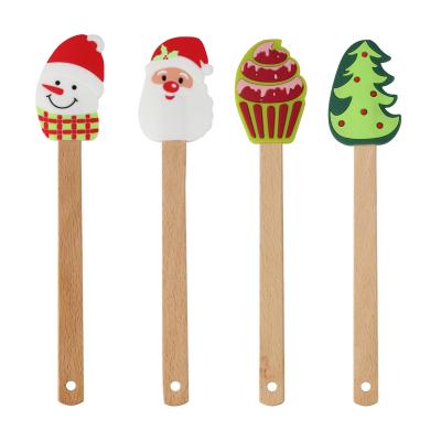 China New Theme Viable Series Christmas Cartoon Creative Mini Silicone Scraper Spatula With Wooden Handle for sale