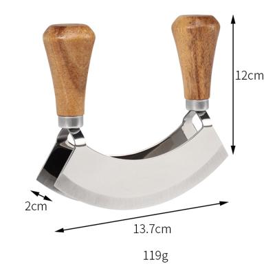 China Viable Double Blade Mezzaluna Herbs Chopping Knife Cleaver and Cutting Board Set with Wooden Handle for sale