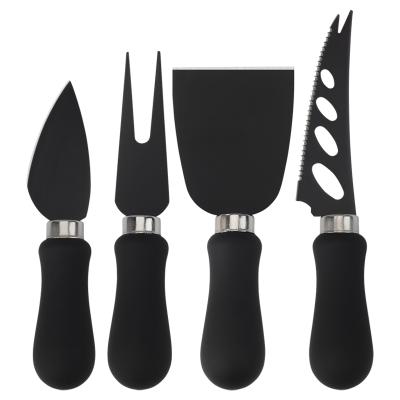 China Durable 4 Pieces Matte Black Stainless Steel Cheese Slicer Cheese Knife Set With TPR Handle for sale