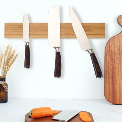 China 17 Inch Sustainable Kitchen Knife Rack Wall Mount Bamboo Knife Holder With Strong Magnetic for sale