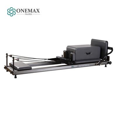 China Exercise Fit Body ONEMAX Home Pilates Aluminum Reformer With Black Cushion Lotus Silver Gray Core Aluminum Reformers for sale