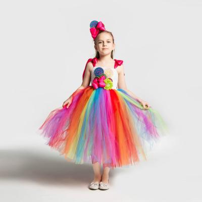 China Polyester Babies Costume Cosplay Dress Rainbow Tulle Beading Princess Tutu Dresses for sale